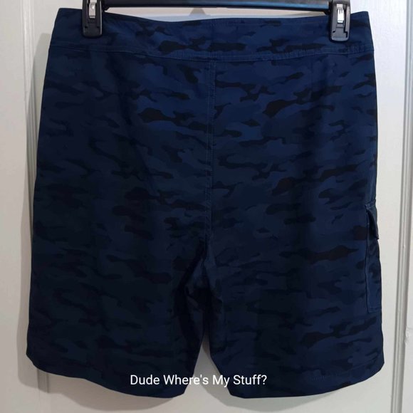 GOODTHREADS MEN'S FLAT FRONT SHORTS OR SWIM WEAR - SIZE 33" WAIST - BLUE & BLACK - Picture 2 of 3